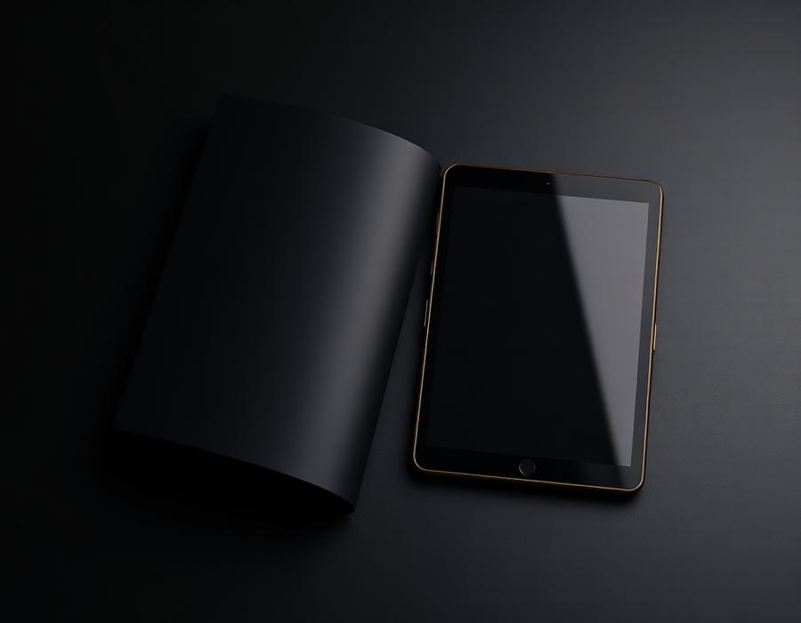 Mockup do Manual do Casal Investigador impresso ao lado de um tablet