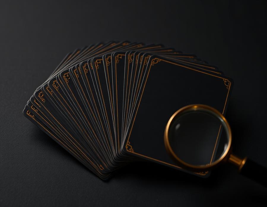 Mockup do baralho de cartas de pistas de emergência com lupa
