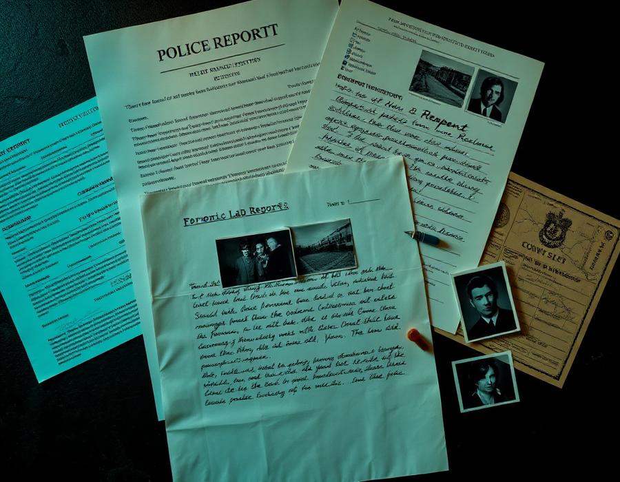 Relatórios policiais, laudos periciais e cartas impressas